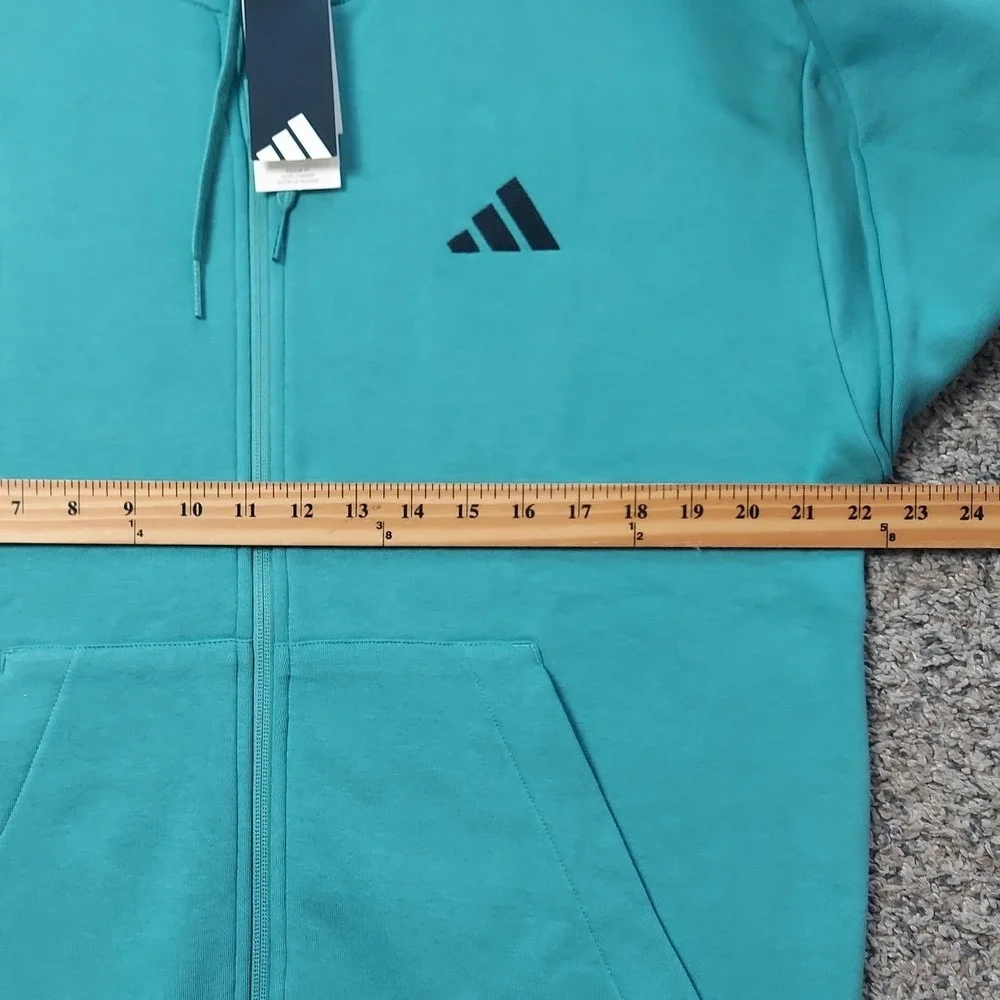 Adidas Hoodie Mens MT Teal Full Zip 3-Stripe Athletic Fleece Sweatshirt NEW